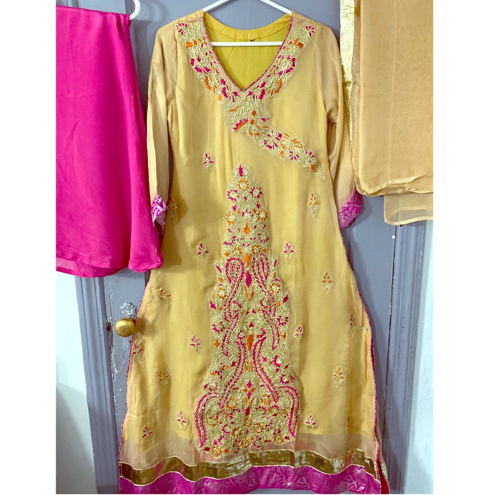 Nude and Pink 3 Piece Gota Suit